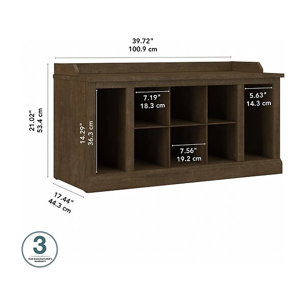 Kathy Ireland® Home By Bush Furniture Woodland Shoe Storage Bench With Shelves, 40", Ash Brown (WDS240ABR-03) 6 Kathy Ireland® Home By Bush Furniture Woodland Shoe Storage Bench With Shelves, 40", Ash Brown (WDS240ABR-03) - Image 4