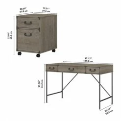 Kathy Ireland® Home By Bush Furniture Ironworks 48" Writing Desk With Mobile File Cabinet, Restored Gray (IW001RTG) -Kathy Ireland sp176328534 s7