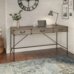 Kathy Ireland® Home By Bush Furniture Ironworks 60" Writing Desk With Drawers, Restored Gray (KI50305-03)