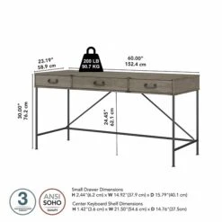 Kathy Ireland® Home By Bush Furniture Ironworks 60" Writing Desk With Drawers, Restored Gray (KI50305-03) -Kathy Ireland sp176328610 s7