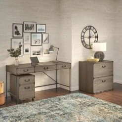 Kathy Ireland® Home By Bush Furniture Ironworks 60" Writing Desk With Drawers, Restored Gray (KI50305-03) -Kathy Ireland sp176328612 s7