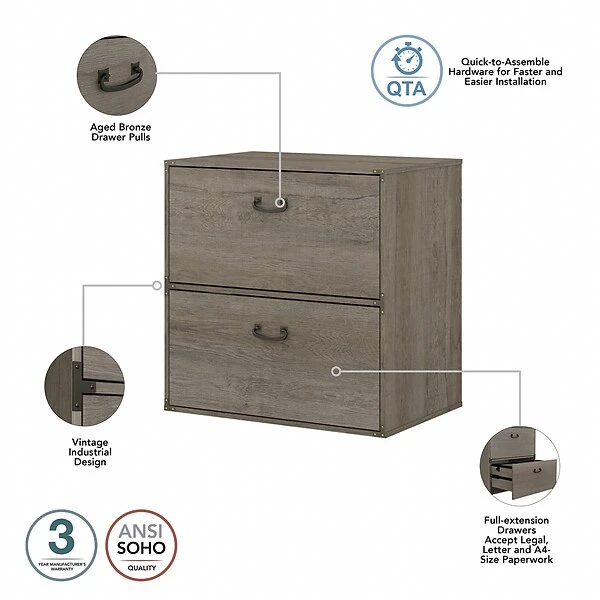 Kathy Ireland® Home By Bush Furniture Ironworks 2-Drawer Lateral File Cabinet, Letter/Legal, Restored Gray, 30" (KI50304-03) 4 Kathy Ireland® Home By Bush Furniture Ironworks 2-Drawer Lateral File Cabinet, Letter/Legal, Restored Gray, 30" (KI50304-03) - Image 2