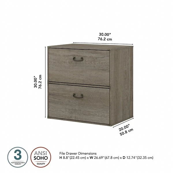 Kathy Ireland® Home By Bush Furniture Ironworks 2-Drawer Lateral File Cabinet, Letter/Legal, Restored Gray, 30" (KI50304-03) 5 Kathy Ireland® Home By Bush Furniture Ironworks 2-Drawer Lateral File Cabinet, Letter/Legal, Restored Gray, 30" (KI50304-03) - Image 3