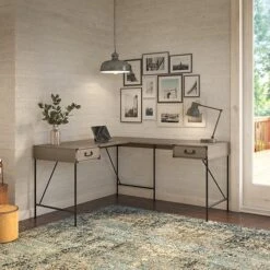 Kathy Ireland® Home By Bush Furniture Ironworks 60" L-Shaped Writing Desk, Restored Gray (KI50312-03)