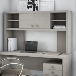 Office By Kathy Ireland® Echo 59.25 "W Desktop Hutch, Gray Sand (KI60203-03)