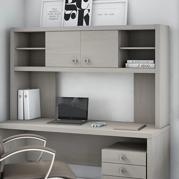 Office By Kathy Ireland® Echo 59.25 "W Desktop Hutch, Gray Sand (KI60203-03) 3 Office By Kathy Ireland® Echo 59.25 "W Desktop Hutch, Gray Sand (KI60203-03)